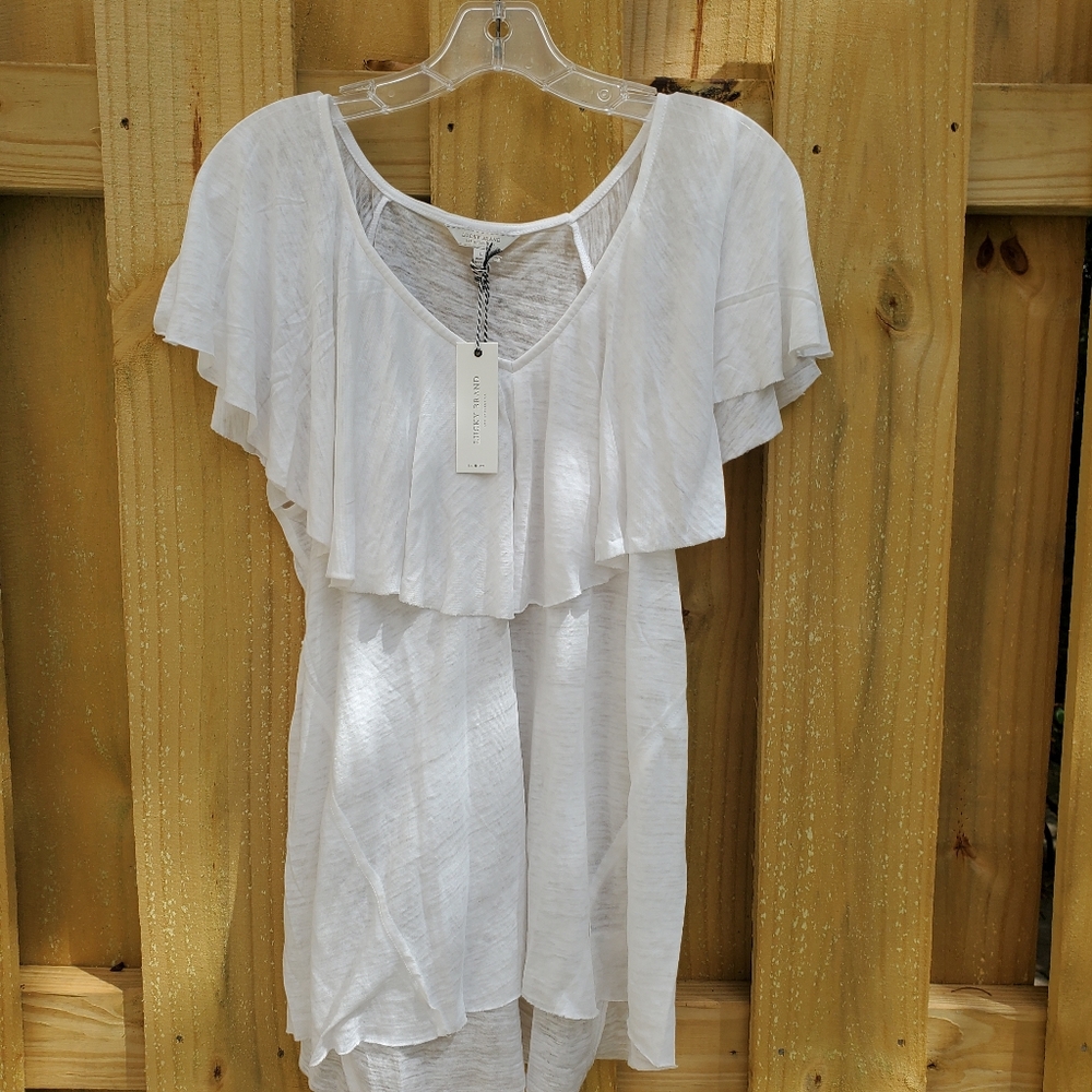 Lucky Brand  Off White Semi Sheer Sleeveless Ruffled Top L NWT